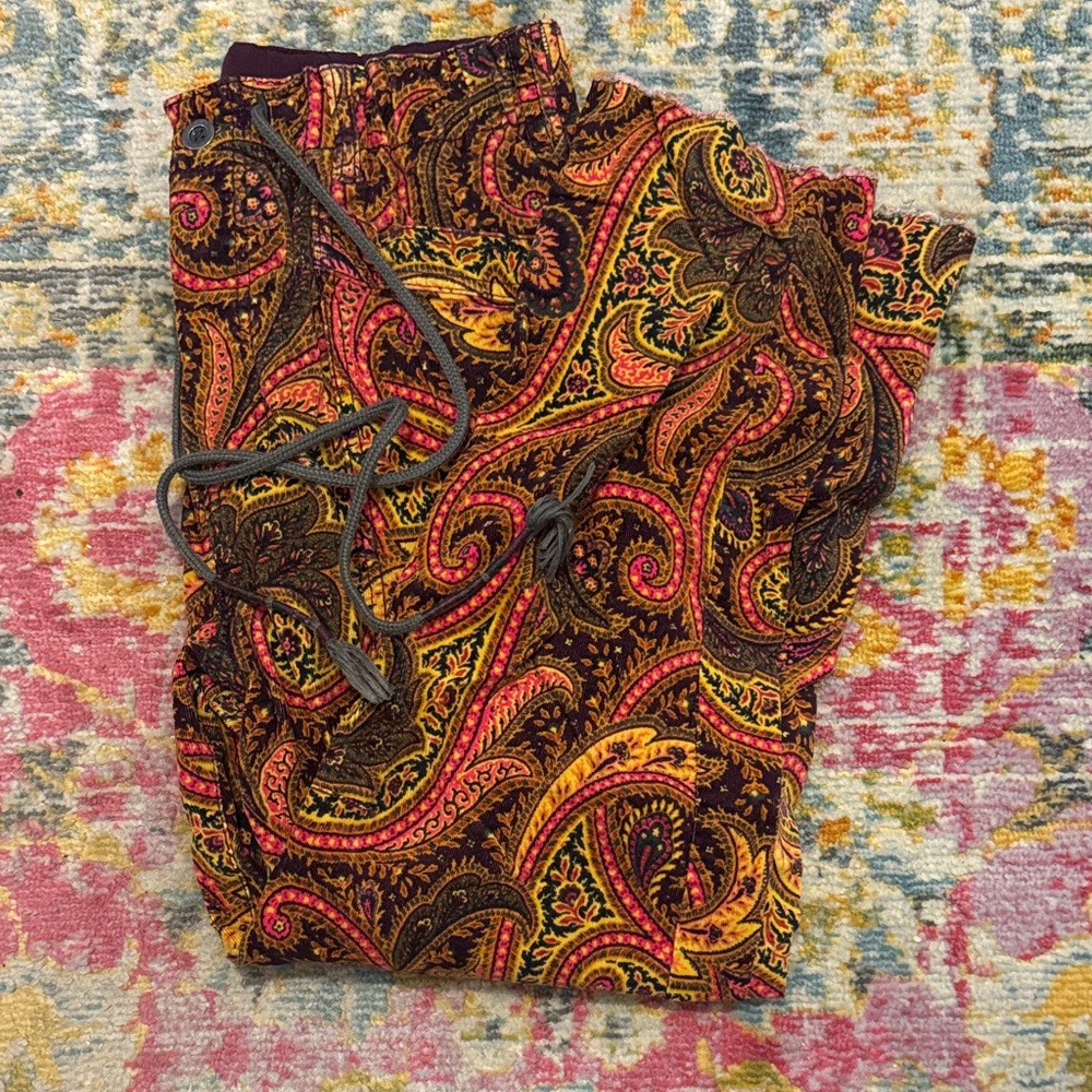 Free People Colorful Paisley Corduroy Pants